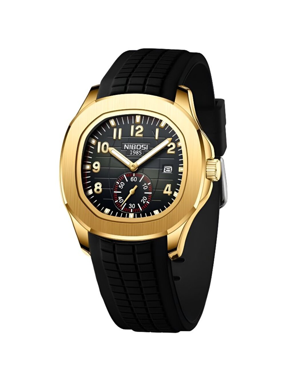 Mens Watches Analog Military Watch with Calendar Black Silicone Strap
